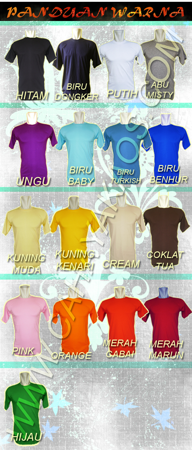 kaos polos panduan warna Jual kaos